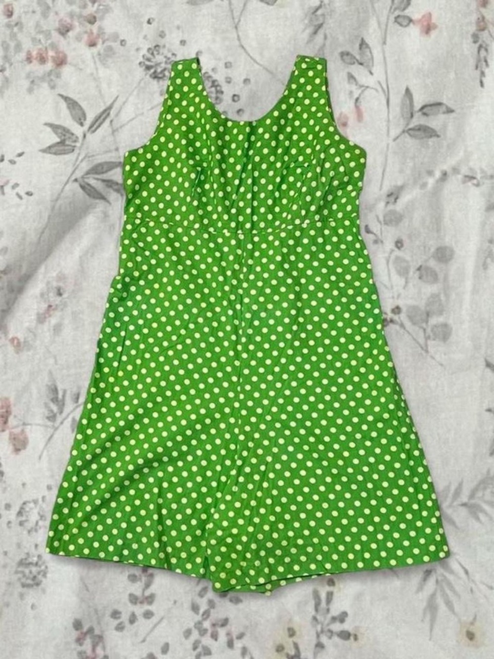 Vintage 60s Polka Dot Romper Neon Green Playsuit Cotton Shorts Sleeveless